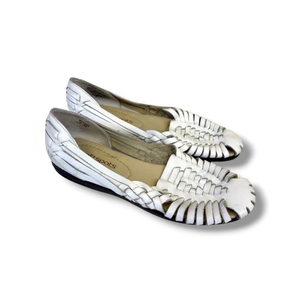 Comfortiva Softspots White Leather Trinidad Huarache Woven Flats Size 7 Shoe VTG
